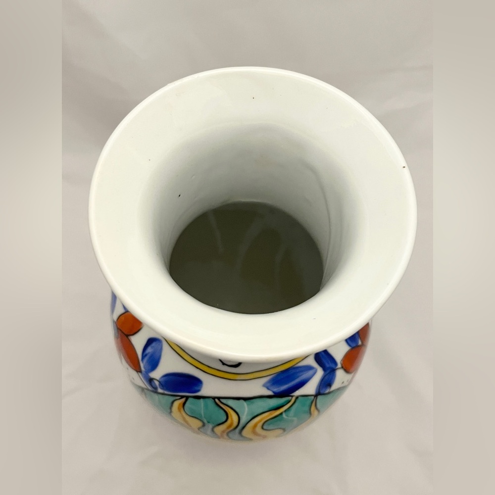 **SOLD** Hand-Painted Sunburst Ceramic Vase, 12 inch tall, MCM Home Decor EUC - Picture 7 of 14